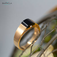 Baikalla Jewelry Gold Jadeite Jade Ring Baikalla™ "Classic Half Round Cabochon" Genuine Burmese Emerald Cut Black Jadeite Jade Engagement Ring