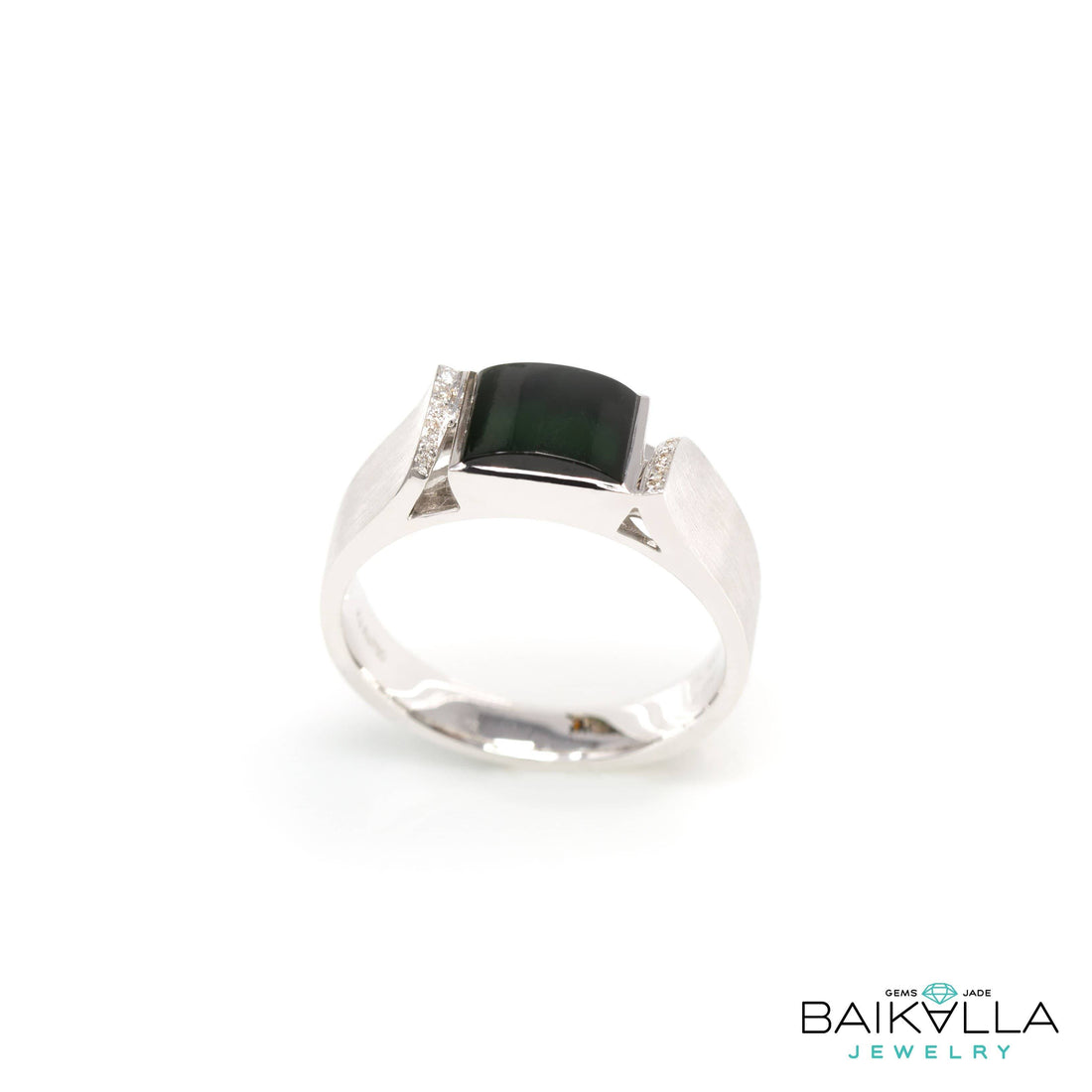 Baikalla Jewelry Gold Jadeite Jade Ring Genuine Burmese Black Jadeite Jade Engagement Men's Ring Unfinished