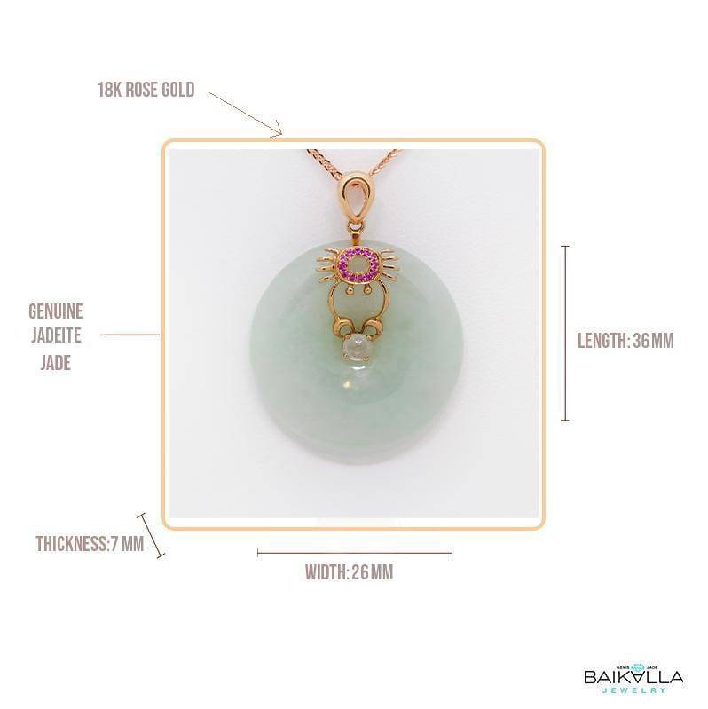 Baikalla Jewelry Gold Jadeite Pendant 18k Rose Gold Genuine Jade Jadeite Constellation Horoscope (Cancer) Necklace Pendant with Ruby