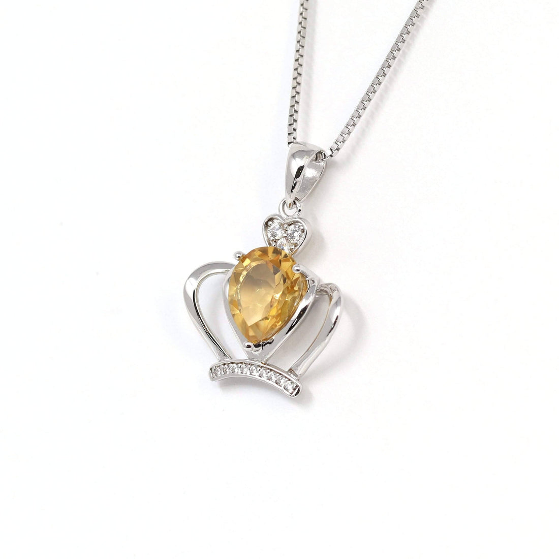 Baikalla Jewelry Silver Citrine Necklace Citrine Baikalla "LOVE Crown" Sterling Silver Natural Crown Amethyst Necklace With CZ