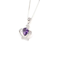 Baikalla Jewelry Silver Amethyst Necklace Baikalla "LOVE Crown" Sterling Silver Natural Crown Amethyst Necklace With CZ