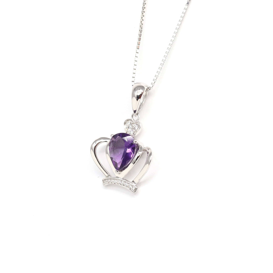 Baikalla Jewelry Silver Citrine Necklace Baikalla "LOVE Crown" Sterling Silver Natural Crown Amethyst Necklace With CZ