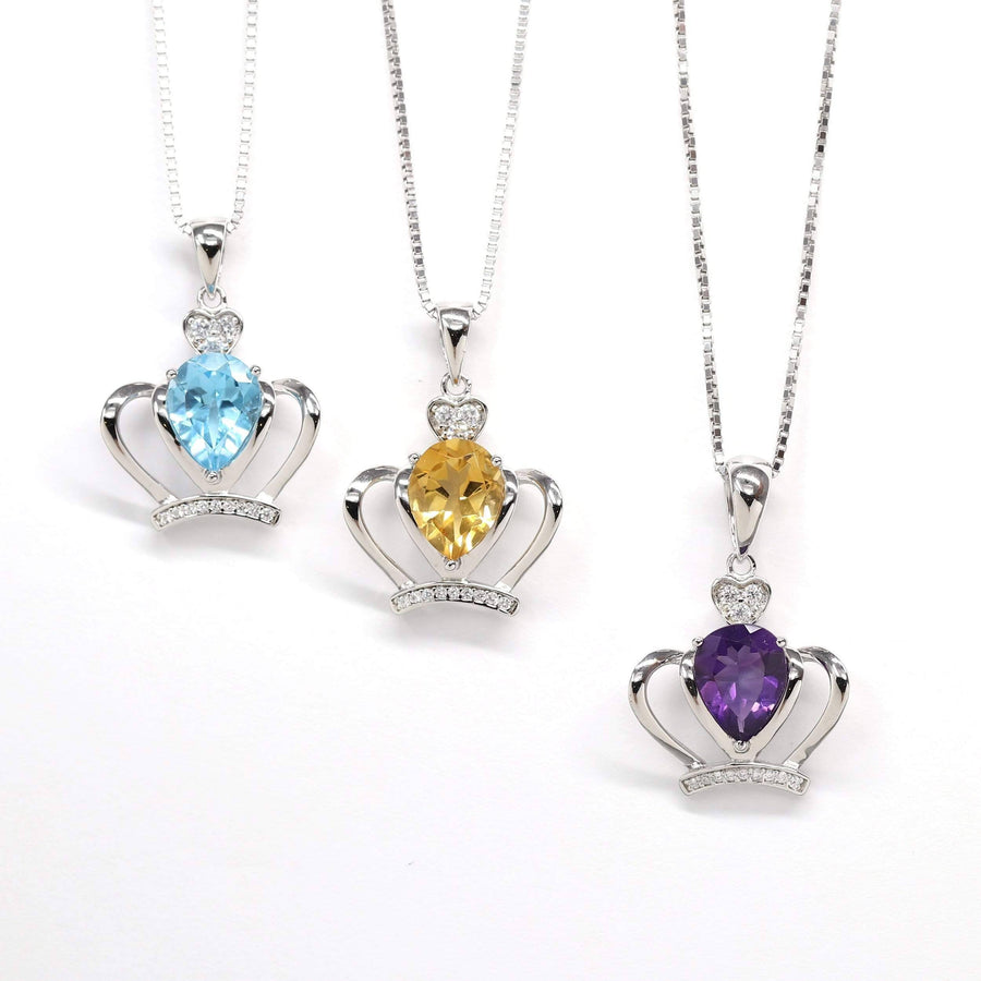 Baikalla Jewelry Silver Amethyst Necklace Baikalla "LOVE Crown" Sterling Silver Natural Crown Amethyst Necklace With CZ