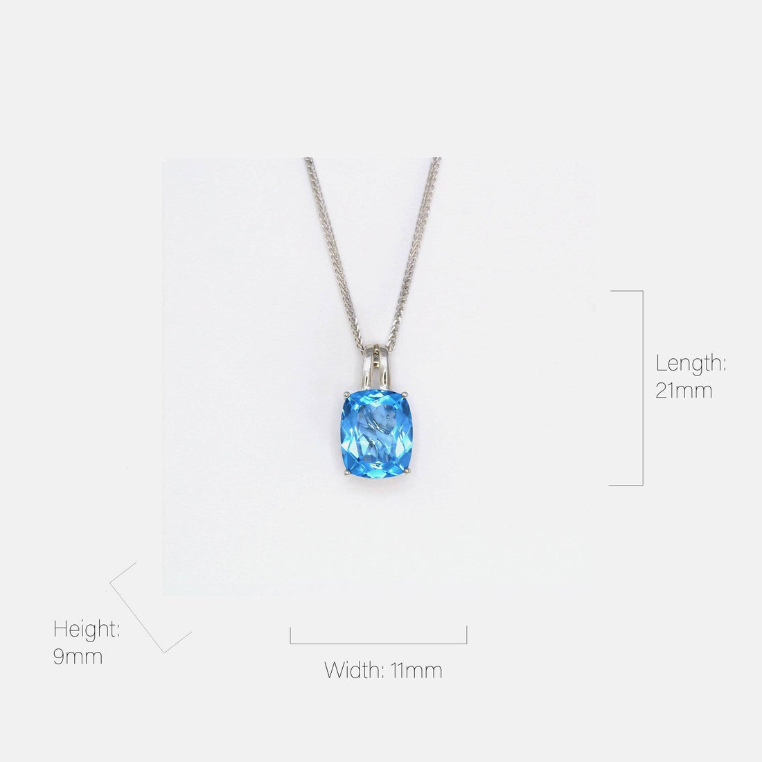 Baikalla Jewelry Gemstone Pendant Necklace 18k White Gold Genuine Cushion Cut Swiss Blue Topaz & Diamonds Pendant Necklace