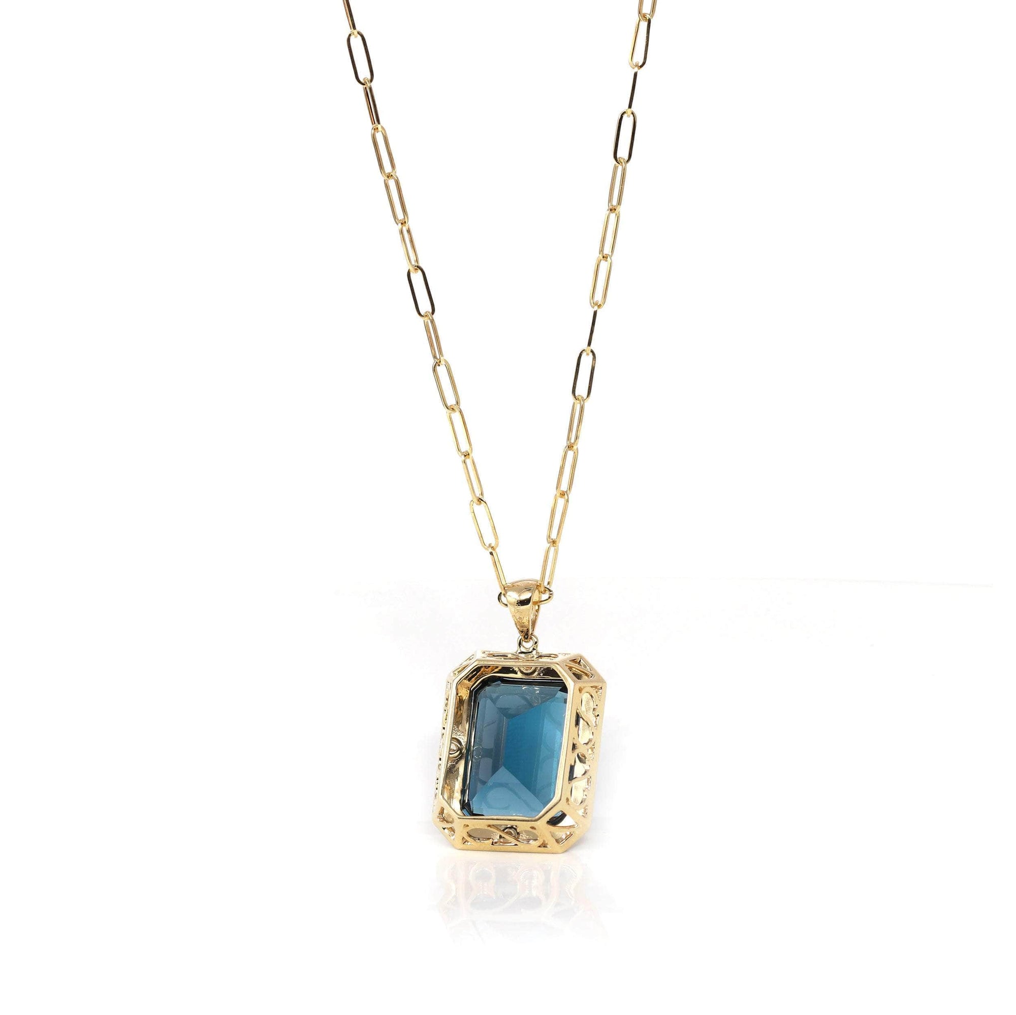 18k Yellow Gold Natural Navy Blue Topaz Emerald Necklace With