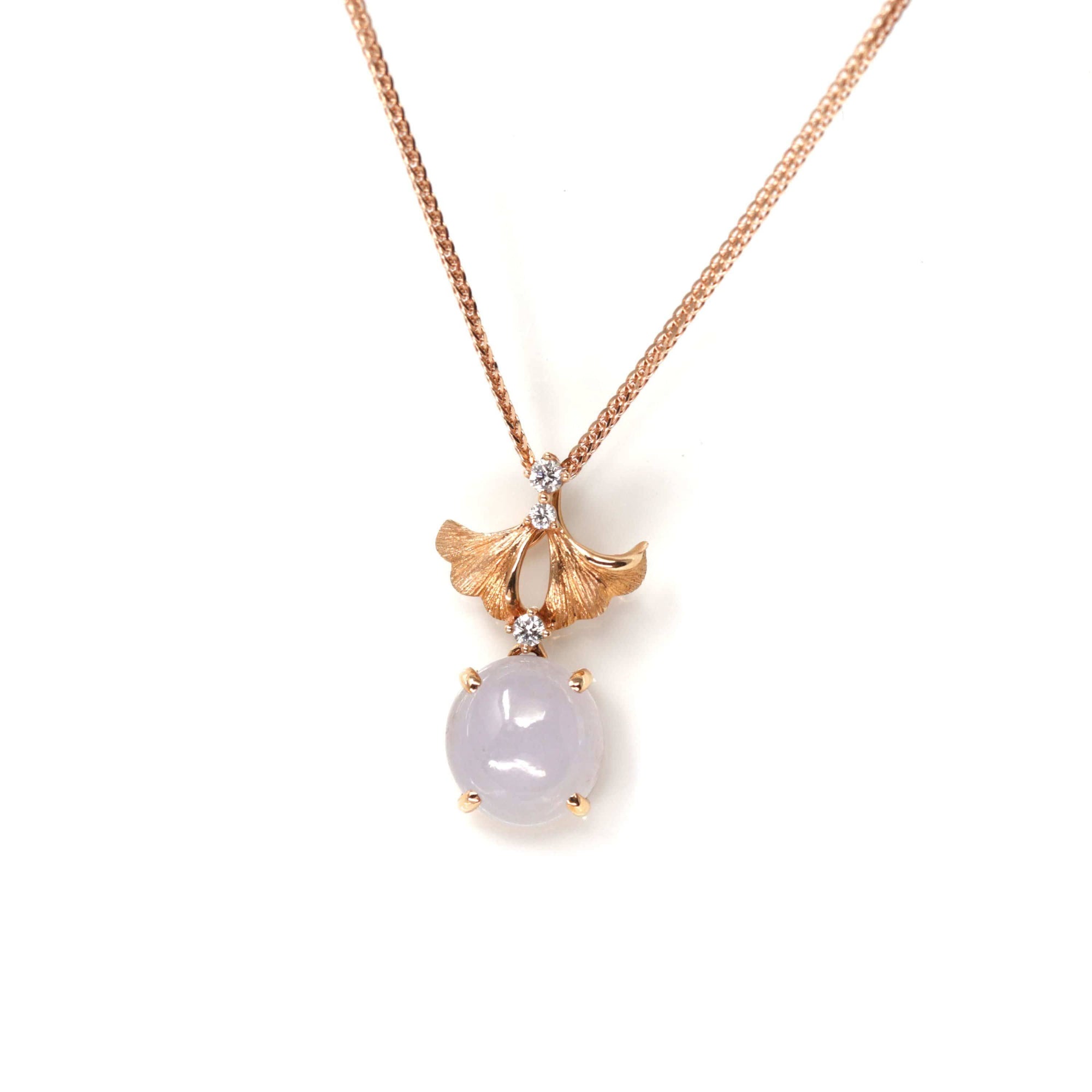 Baikalla Jewelry Gold Jadeite Necklace "Lavender Apricot Blossoms "18k Rose Gold Lavender Jadeite Jade Diamond Pendant Necklace