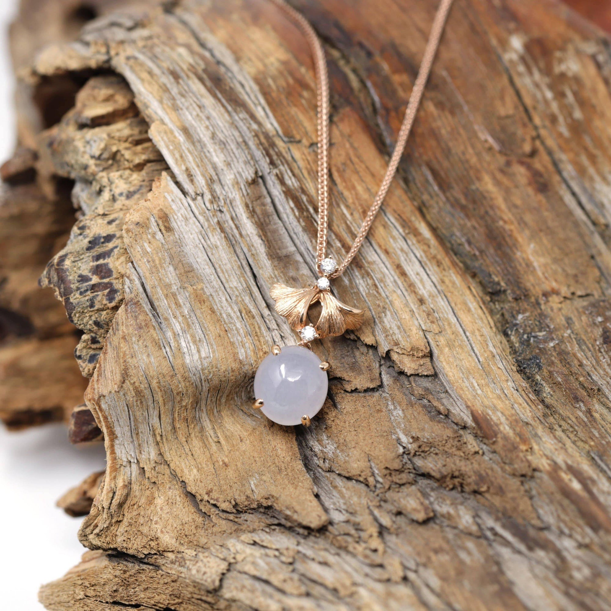 Baikalla Jewelry Gold Jadeite Necklace "Lavender Apricot Blossoms "18k Rose Gold Lavender Jadeite Jade Diamond Pendant Necklace