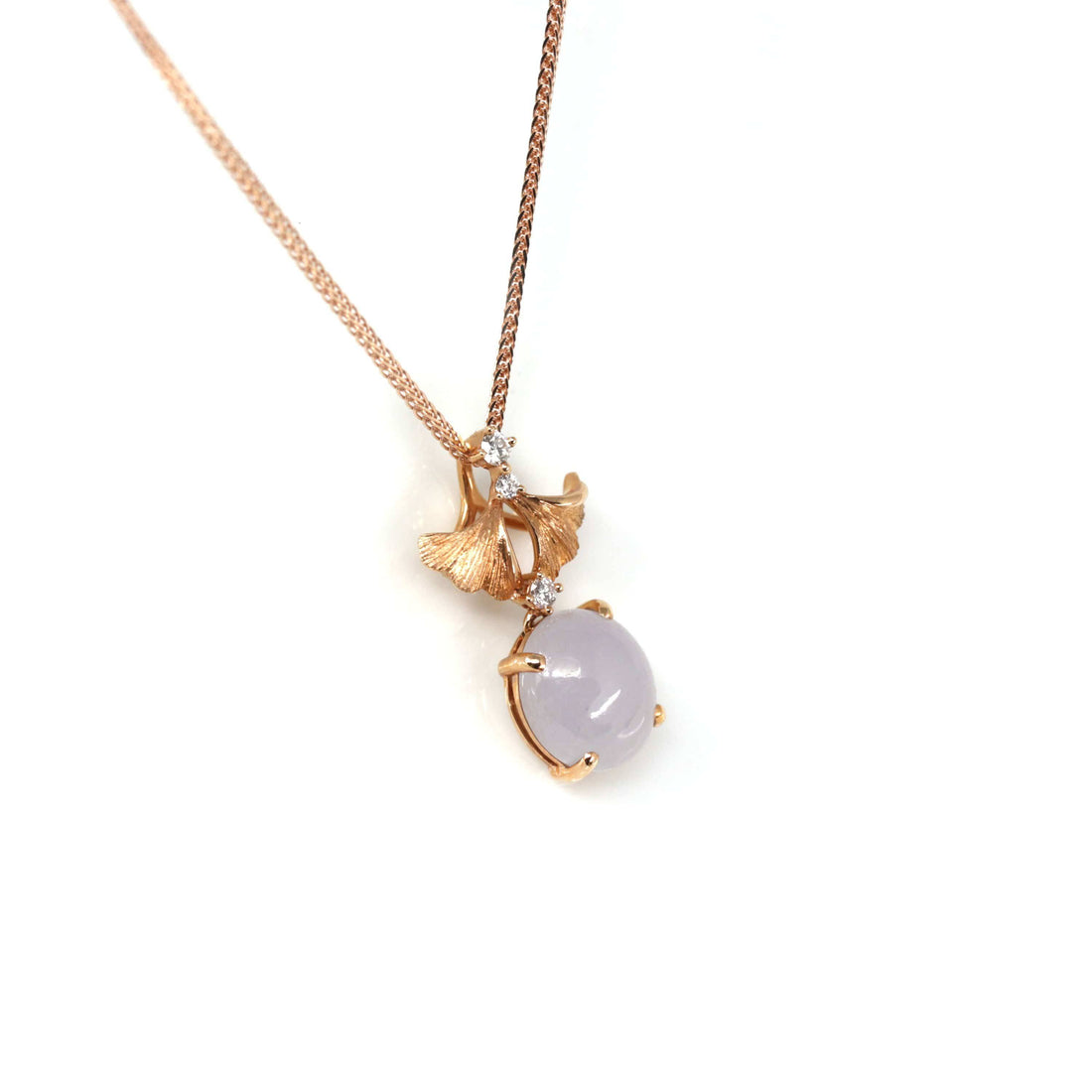 Baikalla Jewelry Gold Jadeite Necklace "Lavender Apricot Blossoms "18k Rose Gold Lavender Jadeite Jade Diamond Pendant Necklace