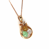Baikalla Jewelry Gold Jadeite Necklace 18k Rose Gold Jadeite Jade Diamond Pendant Necklace ( Ice & Green & Yellow Jade )