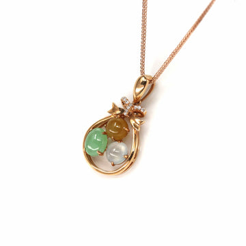 Baikalla Jewelry Gold Jadeite Necklace 18k Rose Gold Jadeite Jade Diamond Pendant Necklace ( Ice & Green & Yellow Jade )