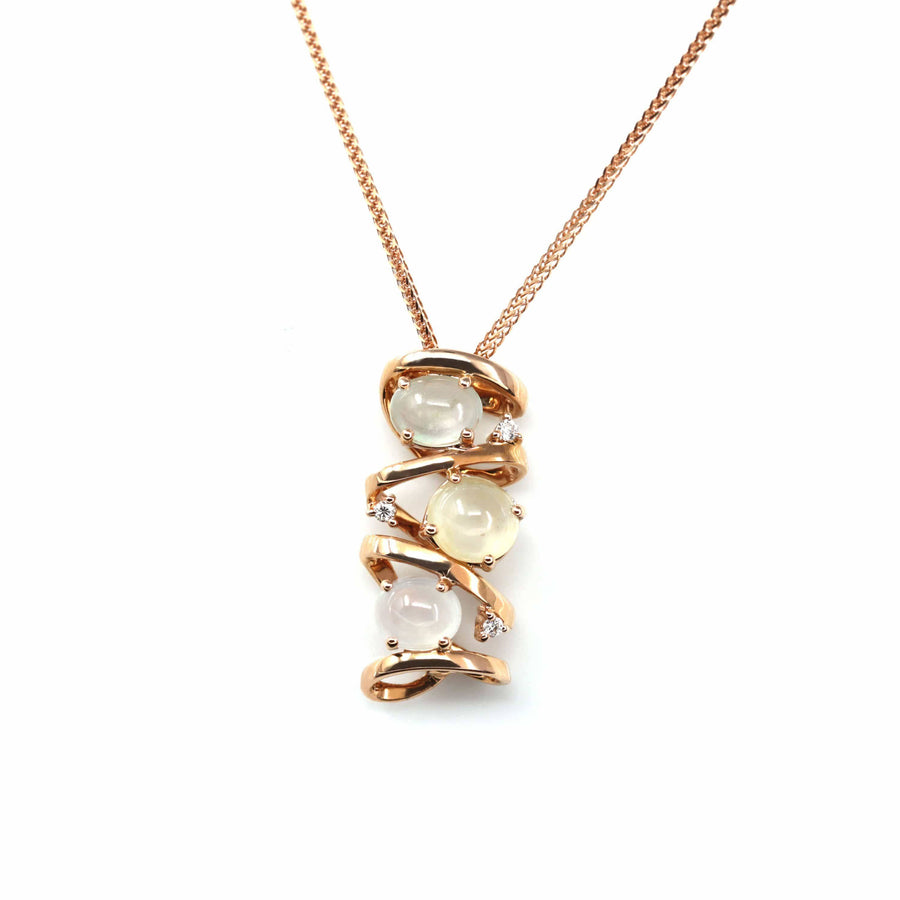 Baikalla Jewelry Gold Jadeite Necklace Baikalla™ "Alice" 18k Rose Gold Ice Jadeite Jade Diamond Pendant Necklace