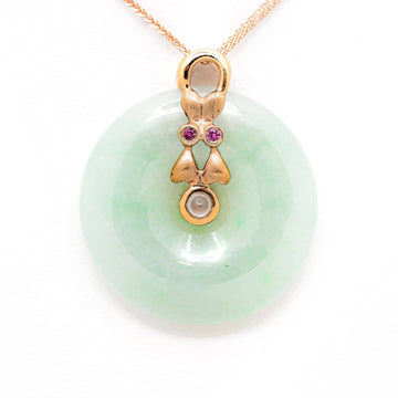 Baikalla Jewelry Gold Jadeite Pendant 18k Rose Gold Genuine Jadeite Constellation (Gemini) Necklace Pendant with Ruby