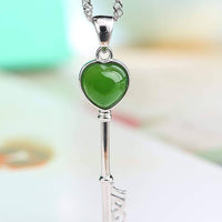 Baikalla Jewelry Nephrite Jade Necklace Baikalla™ "The Key to My Heart" Sterling Silver Genuine Nephrite Green Jade Key Pendant Necklace