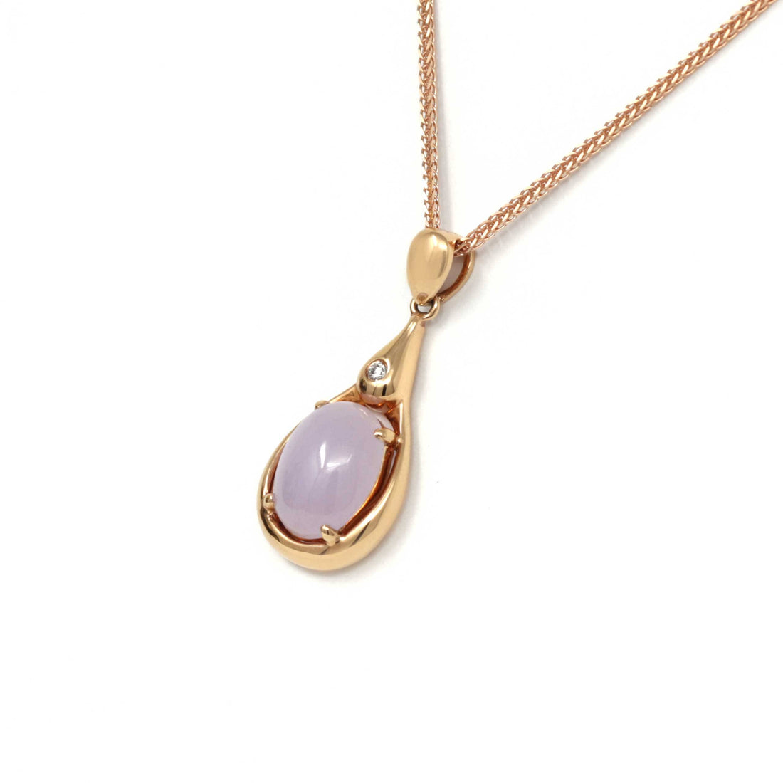 Baikalla Jewelry Gold Jadeite Necklace 18k Rose Gold Lavender Jadeite jade Diamond Pendant Necklace
