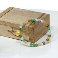 Baikalla Jewelry 24k Gold Jadeite Beads Bracelet XS 6 Inches Genuine High-quality Jade Jadeite Bracelet Bangle with 24k Yellow Golden Duck Charm Colorful  #407