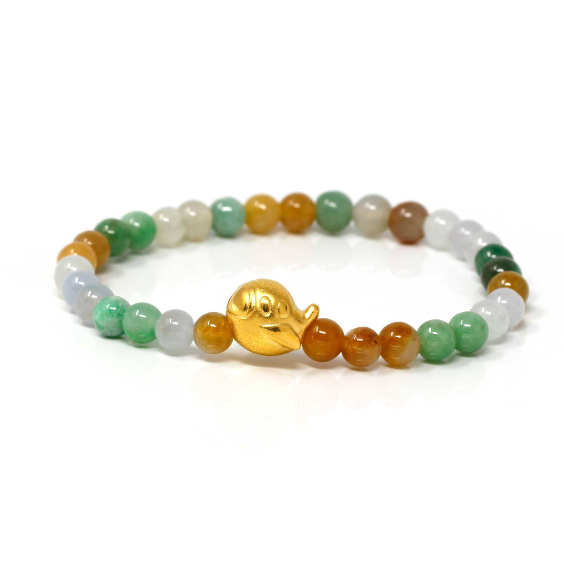 Baikalla Jewelry 24k Gold Jadeite Beads Bracelet Genuine High-quality Jade Jadeite Bracelet Bangle with 24k Yellow Golden Duck Charm Colorful  #407