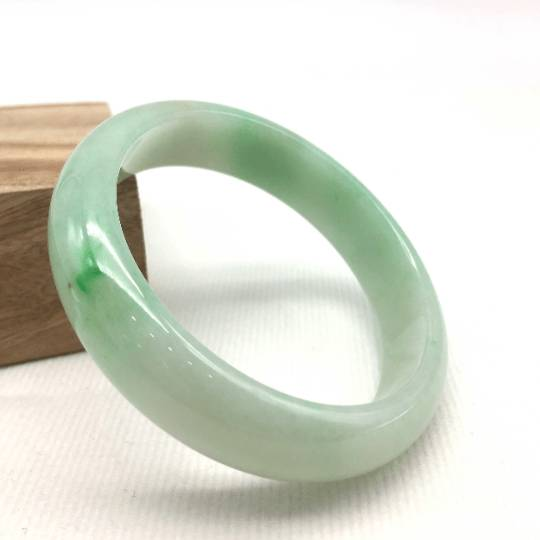 Baikalla Jewelry Jadeite Jade Bangle Bracelet Genuine Burmese Green Jadeite Jade Bangle Bracelet (57.2mm)#SZS1004