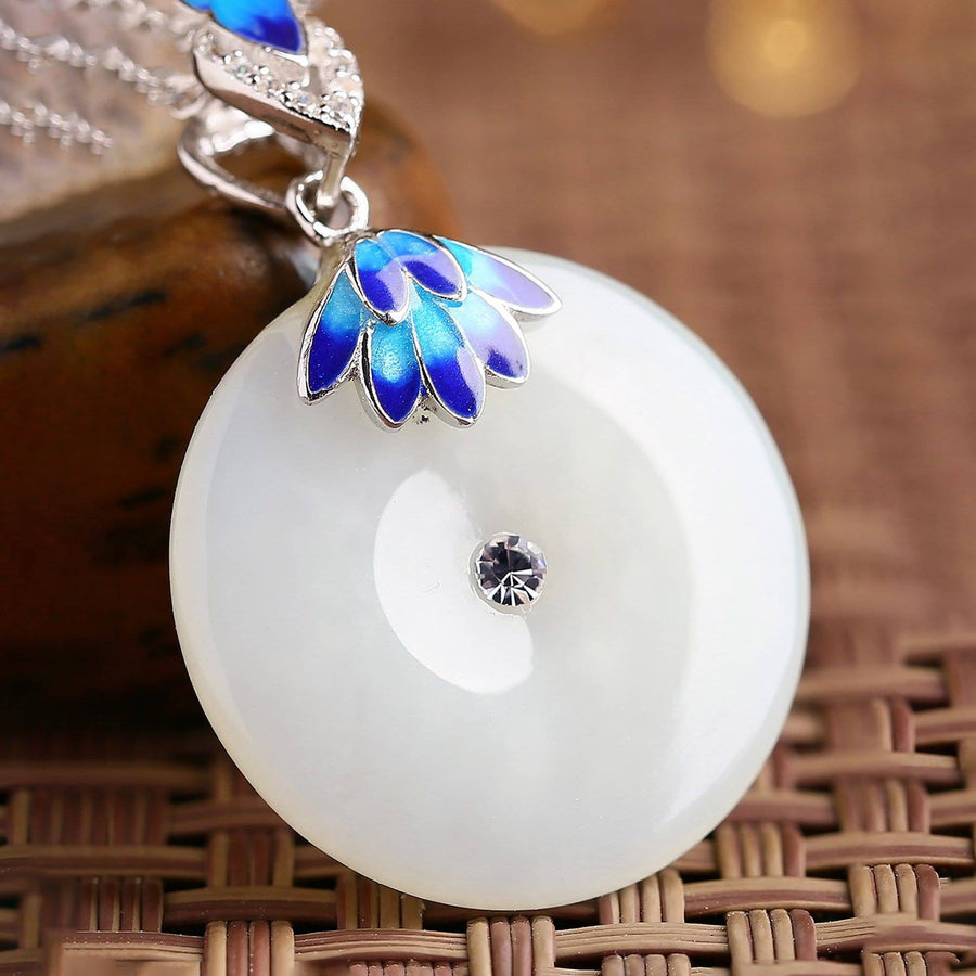 Baikalla Jewelry Silver Jade Necklace Baikalla™  "Circle of Happiness" Genuine White Nephrite Jade Necklace With Silver Accents