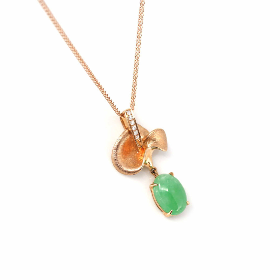 Baikalla Jewelry Gold Jadeite Necklace 18k Rose Gold Jadeite Jade Diamond Pendant Necklace
