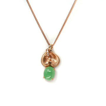 Baikalla Jewelry Gold Jadeite Necklace 18k Rose Gold Jadeite Jade Diamond Pendant Necklace