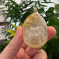 Baikalla Jewelry Jade Guanyin Pendant Necklace Genuine Yellow White Jadeite Jade "Happiness in front of your eyes" Fu Zai Yan Qian Pendant Necklace With 14K White Gold Bail