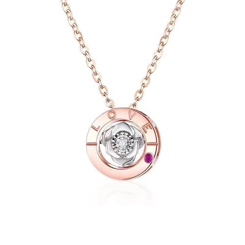 Baikalla Jewelry Baikalla™ Love Collection 18K Rose Gold Genuine Red Ruby & Diamond Round Rose Flower Love Necklace