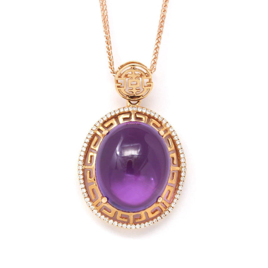 Baikalla Jewelry Gemstone Pendant Necklace 18k Rose Gold Genuine AAA Royal Amethyst Pendant Necklace