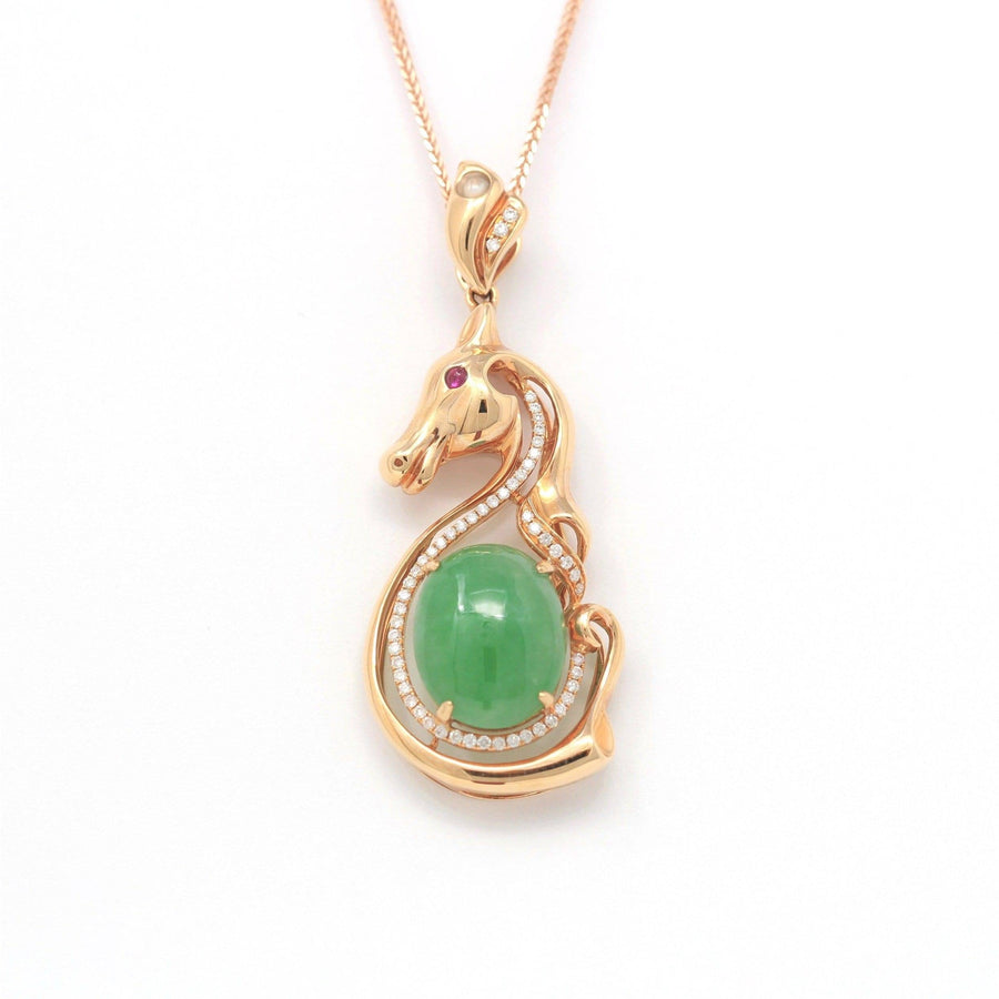 Baikalla Jewelry genuine jadeite pendant Baikalla™ "Stallion" 18k Rose Gold Genuine Burmese Imperial Jadeite Stallion Necklace, real jadeite Jade Horse Pendant Necklace