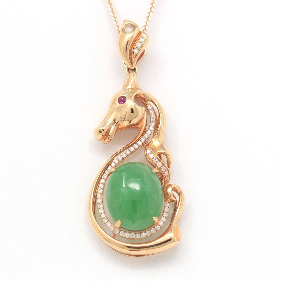 Baikalla Jewelry genuine jadeite pendant Baikalla™ "Stallion" 18k Rose Gold Genuine Burmese Imperial Jadeite Stallion Necklace, real jadeite Jade Horse Pendant Necklace