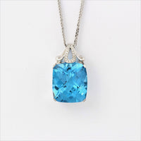 Baikalla Jewelry gemstone jewelry 18k White Gold Genuine Swiss Blue Topaz & Diamonds Pendant Necklace
