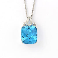 Baikalla Jewelry gemstone jewelry 18k White Gold Genuine Swiss Blue Topaz & Diamonds Pendant Necklace