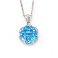 Baikalla Jewelry Gemstone Pendant Necklace 18k White Gold Genuine Swiss Blue Topaz & Diamonds Pendant Necklace