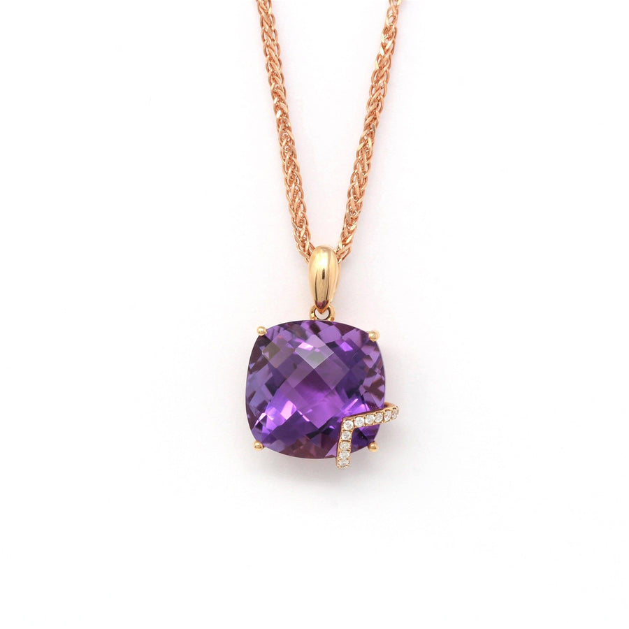 Baikalla Jewelry 18k Rose Gold Genuine AAA Amethyst Pendant Necklace