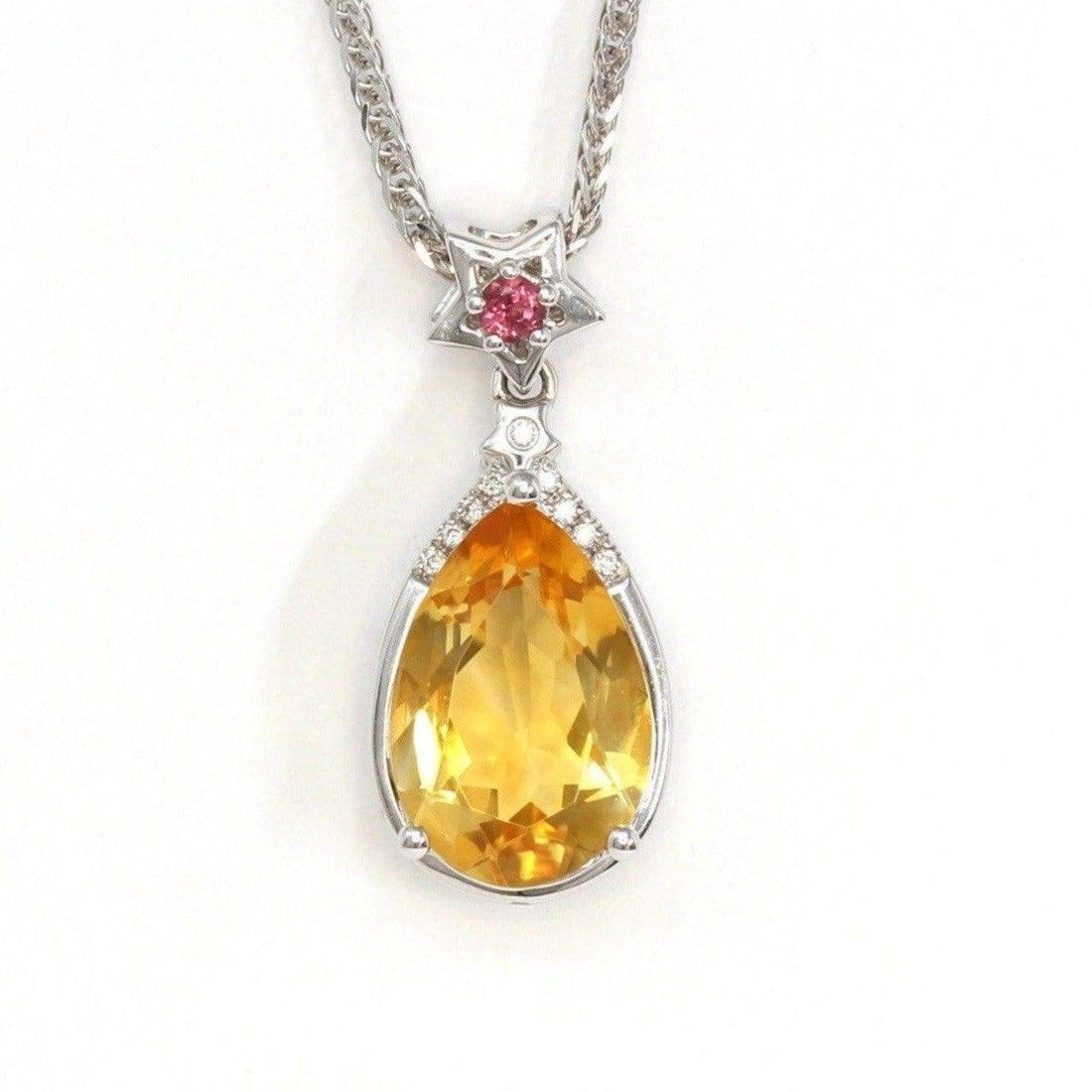Baikalla Jewelry Gemstone Pendant Necklace Pendant Only 18k White Gold Genuine Citrine & Diamonds Pendant Necklace with Tourmaline