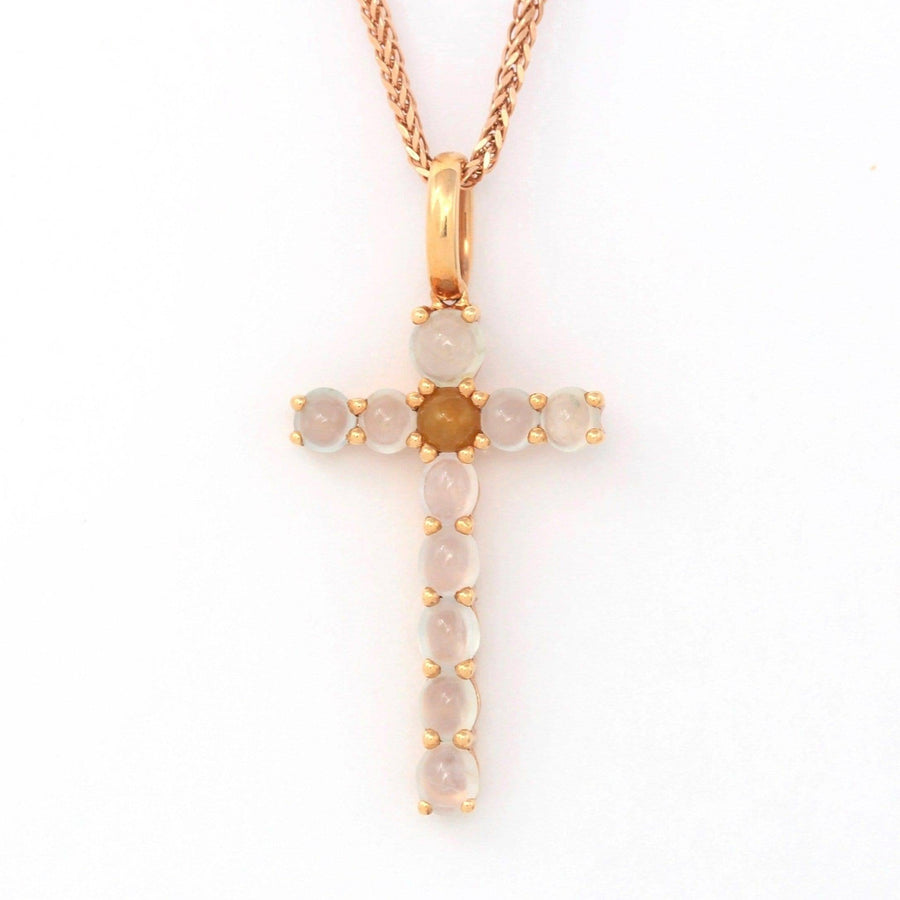 Baikalla Jewelry Gold Jadeite Pendant 18k Rose Gold White Translucent Burmese Ice & Yellow Jadeite Cross Pendant Necklace