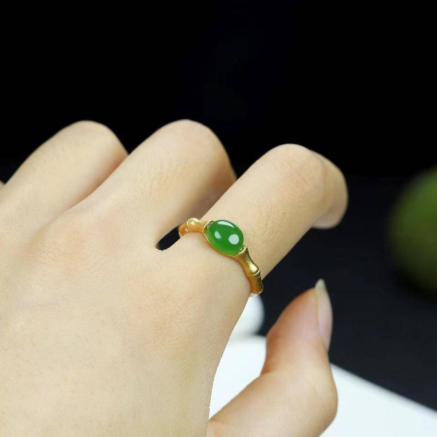Baikalla Jewelry Jade Ring Baikalla™ "Classic Oval" Sterling Silver Real Green Nephrite Jade Bamboo Ring For Her