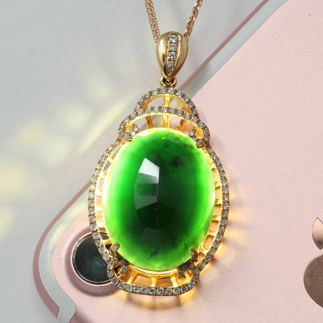 Baikalla Jewelry 18k Gold Jadeite Necklace Baikalla™ "High end Jadeite Jewelry" 18K Rose Gold Genuine Burmese Black Jadeite Pendant Necklace
