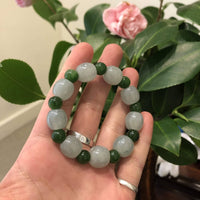Baikalla Jewelry Jadeite Jade Bangle Bracelet Genuine Ice Jadeite Jade Nuggets Beads Bracelet with Green Jade