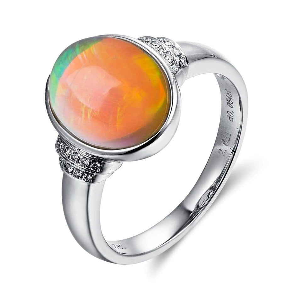Baikalla Jewelry Gold Opal Ring 6.5 Baikalla™ "Caroline" 18k gold Genuine Cabochon Ethiopian opal Ring w/ Diamonds