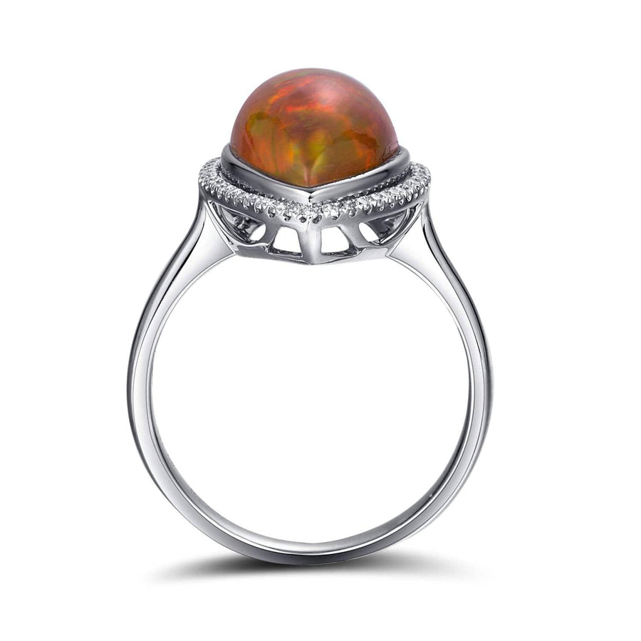 Baikalla Jewelry Gold Opal Ring Baikalla™ "Louise" 18k Gold Pear Shape Ethiopian Opal Ring w/ Diamonds