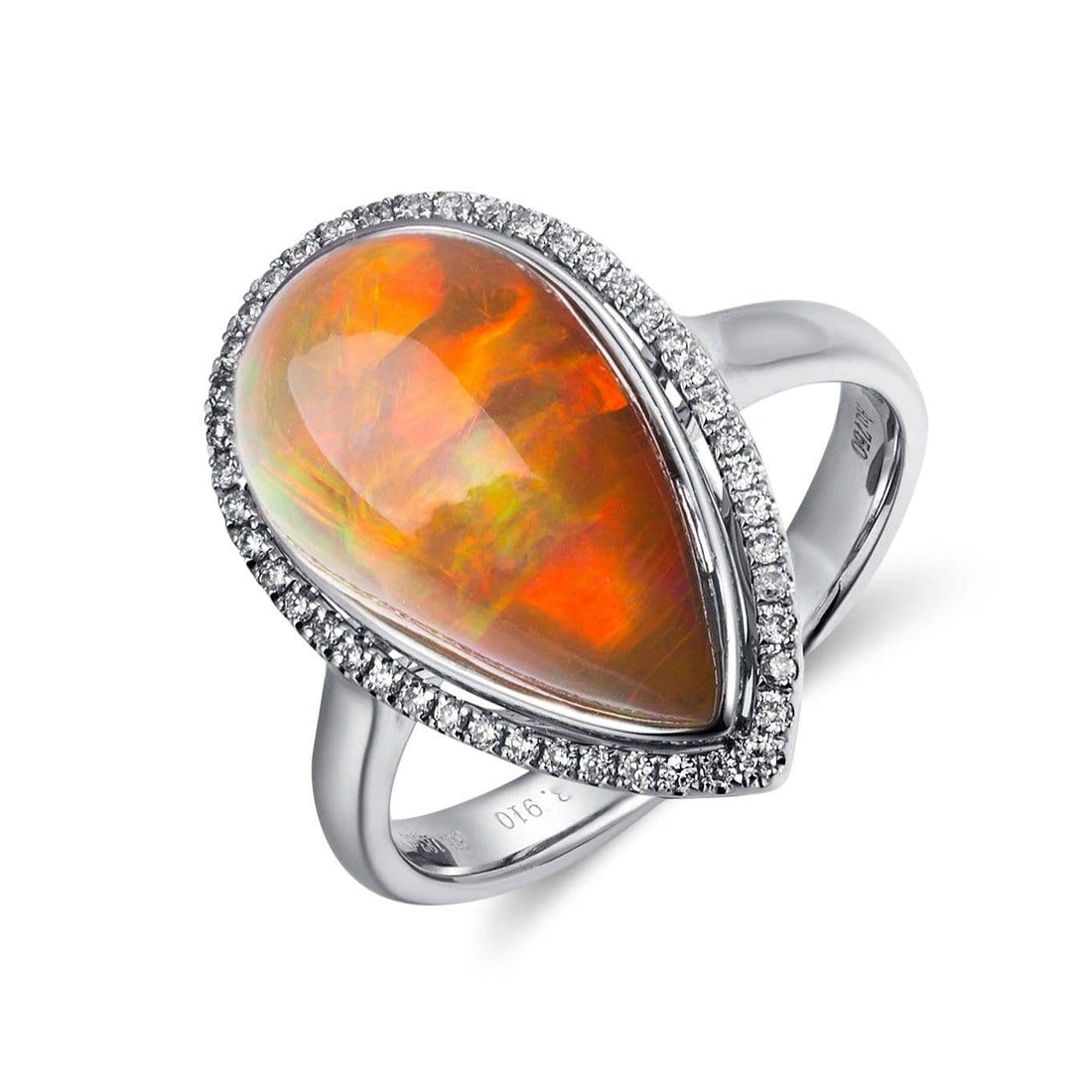 Baikalla Jewelry Gold Opal Ring Baikalla™ "Louise" 18k Gold Pear Shape Ethiopian Opal Ring w/ Diamonds