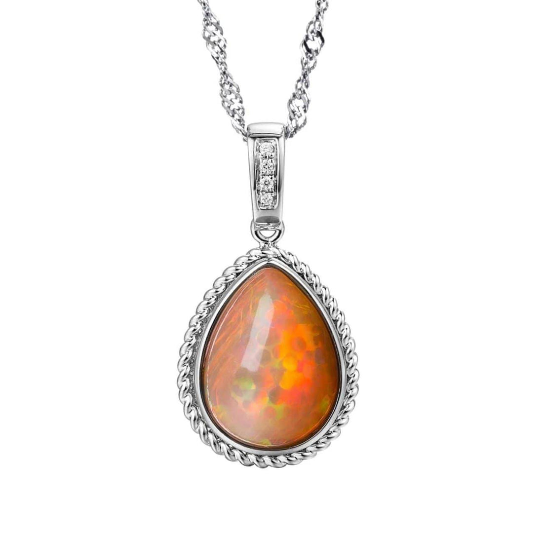 Baikalla Jewelry Gold Gemstone Necklace 18K Tear Drop Ethiopian Fire Opal Pendant Necklace