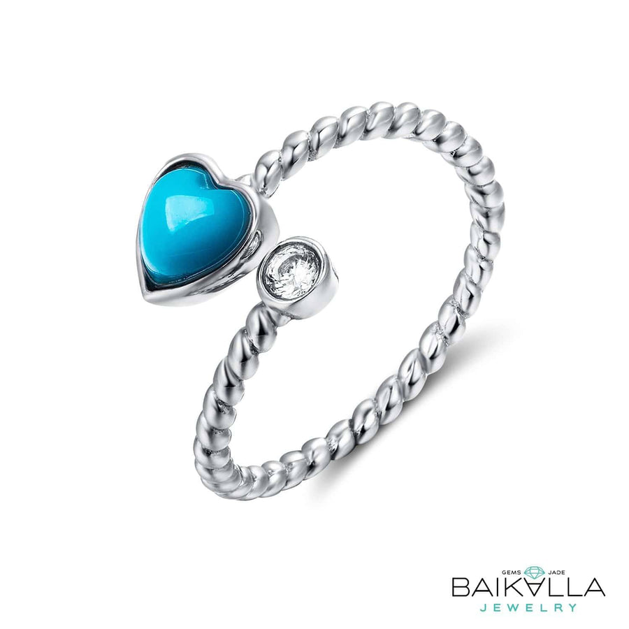 Baikalla Jewelry Silver Turquoise Ring 5 Baikalla™ "Love is Here" Sterling Silver Genuine Persian Blue Arizona Turquoise Love Ring