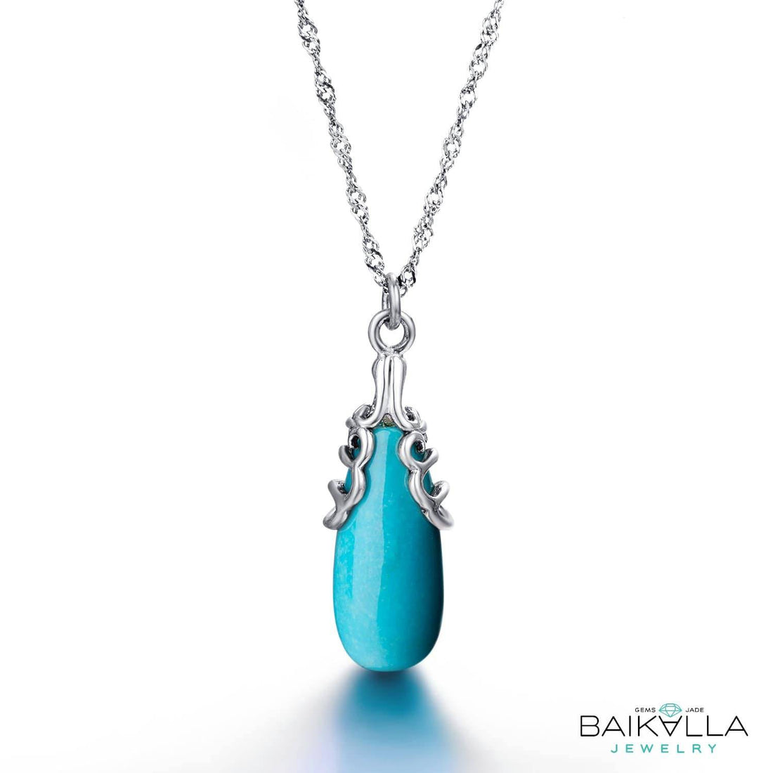 Baikalla Jewelry Gemstone Pendant Necklace Baikalla™ "Sasha" Genuine Turquoise Drop Pendant Necklace with Sterling Silver