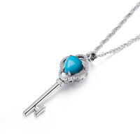Baikalla Jewelry Silver Gemstone Necklace Baikalla™ "The key to my heart" Sterling Silver Genuine Persian Blue Arizona Turquoise Baikalla Key Pendant Necklace with CZ