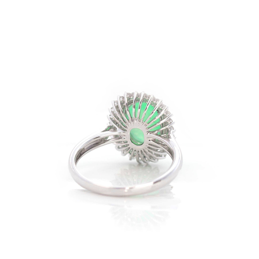 Baikalla Jewelry Jadeite Engagement Ring Baikalla™ "Classic Double Halo" 18k White Gold Natural 3.445ct cabochon Green Jadeite Engagement Ring With 1/2 ct Diamonds