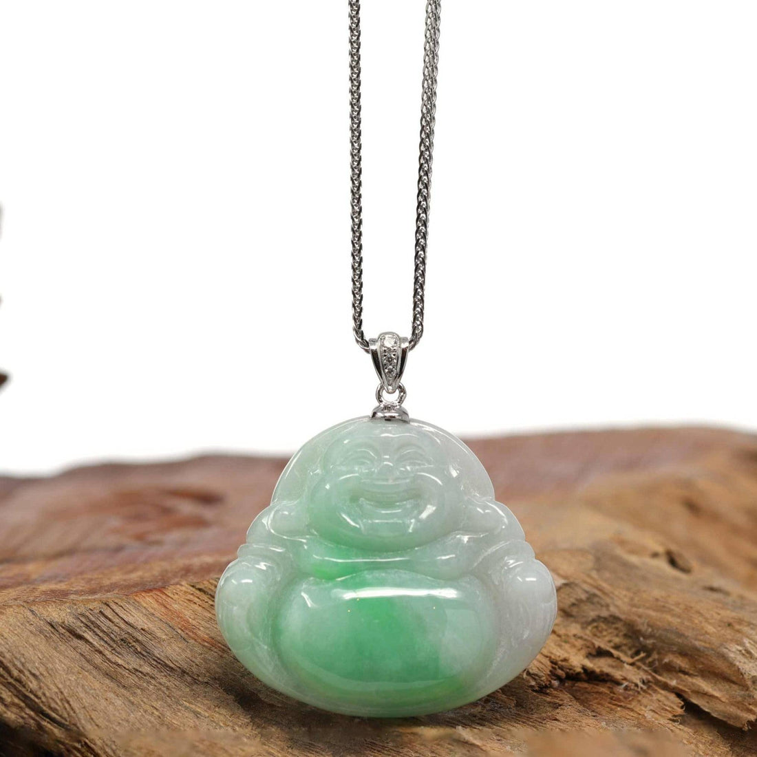 Jade Smiling Laughing Iced Green Buddha Good Fortune Rope Chain Necklace  Gold | eBay