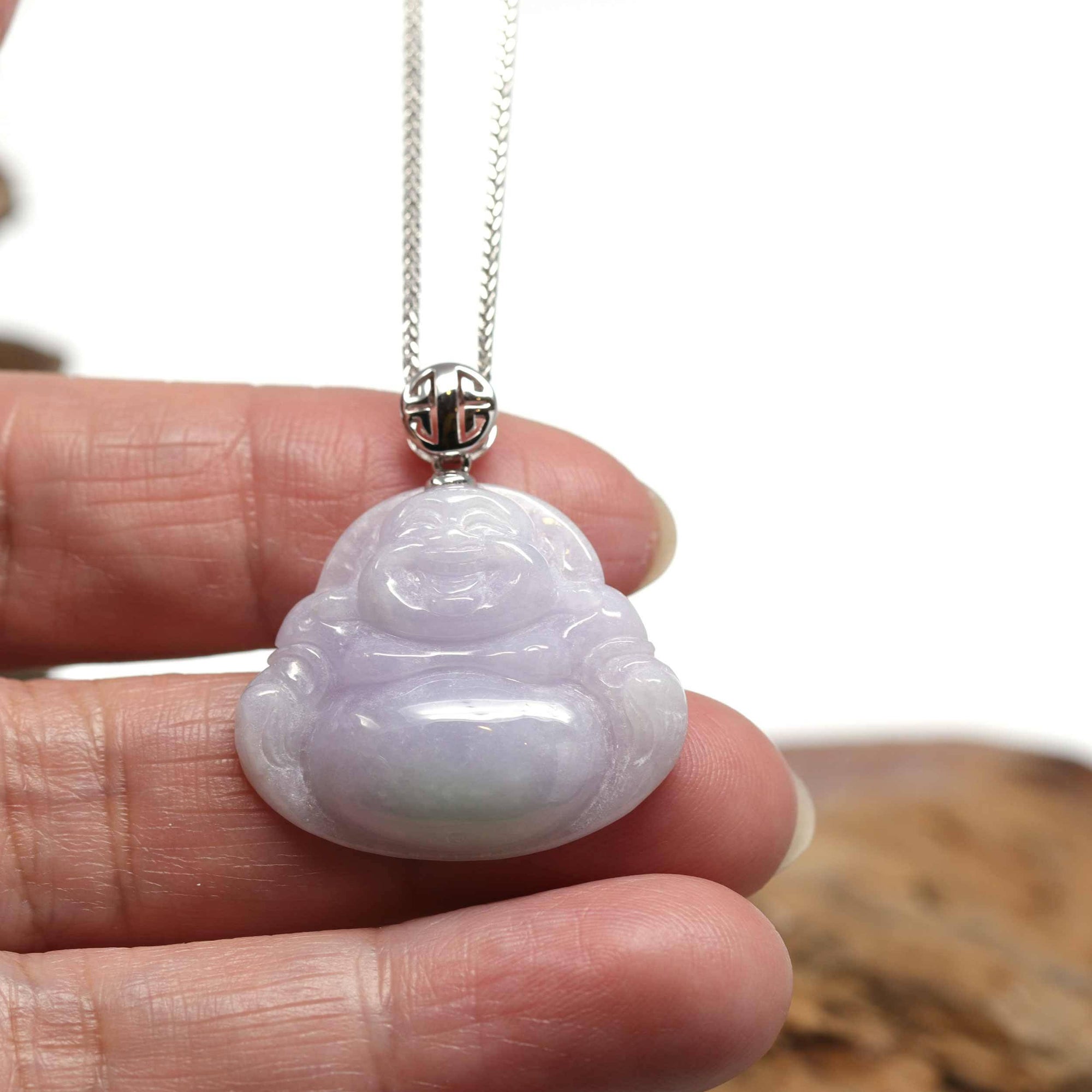 Baikalla Jewelry Jade Buddha Pendant Baikalla™ "Laughing Buddha" Genuine Lavender Jadeite Buddha Pendant Necklace With 14k White Gold Buddha Symbol Bail