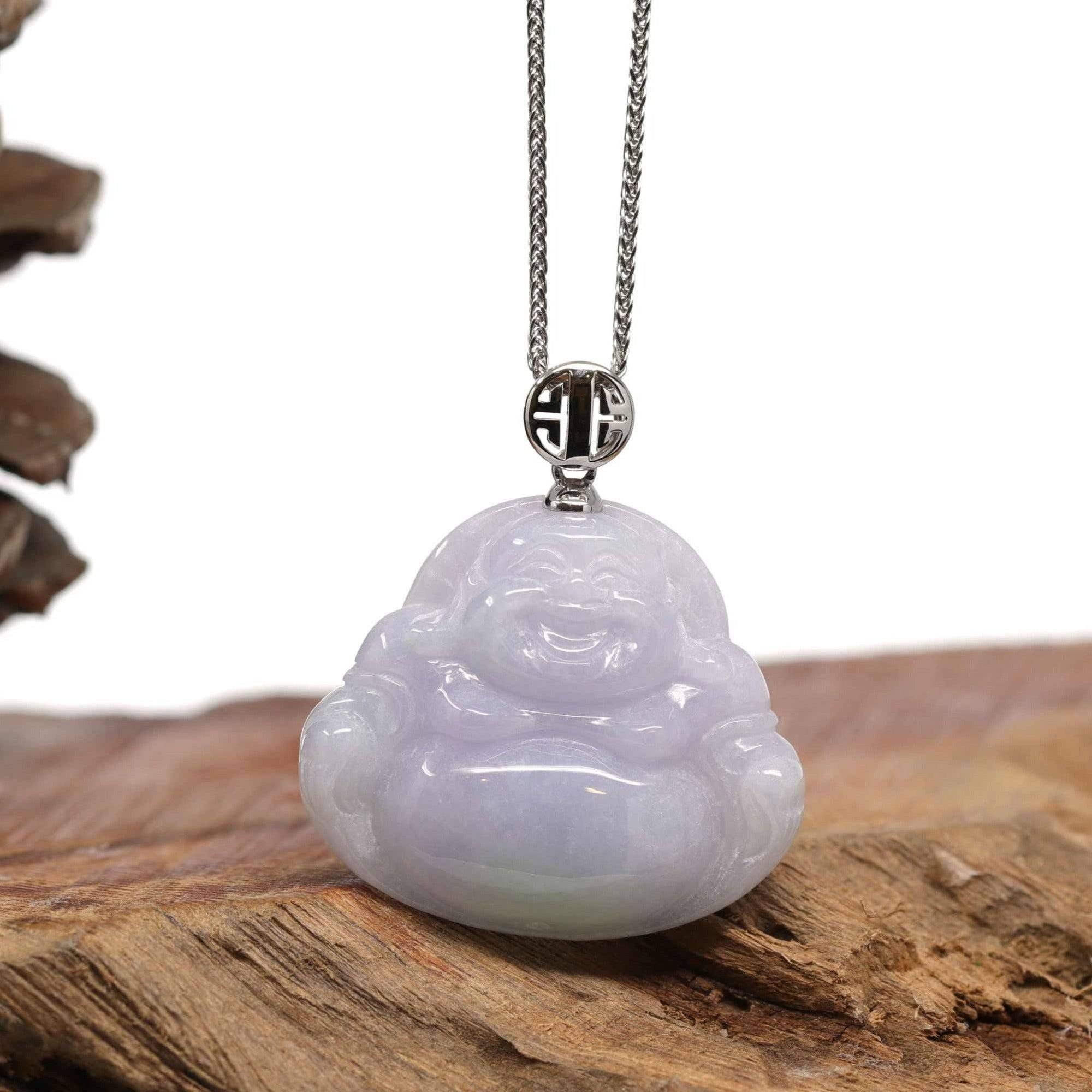 Baikalla Jewelry Jade Buddha Pendant Pendant Only Baikalla™ "Laughing Buddha" Genuine Lavender Jadeite Buddha Pendant Necklace With 14k White Gold Buddha Symbol Bail