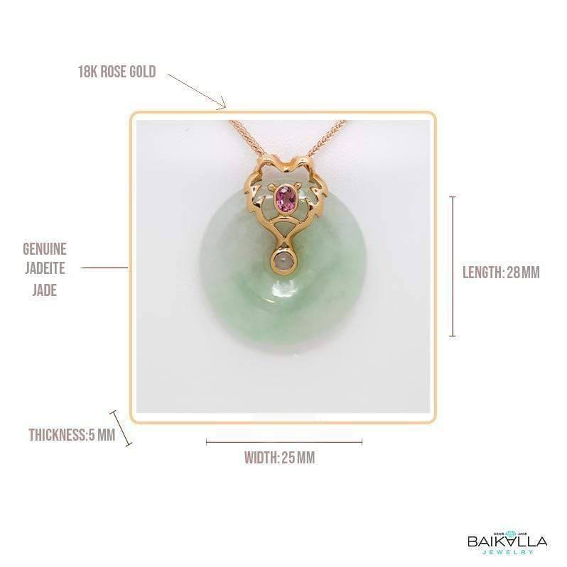 Baikalla Jewelry God Jadeite Necklace 18k Rose Gold Genuine Jadeite Constellation (Leo) Necklace Pendant with Tourmaline